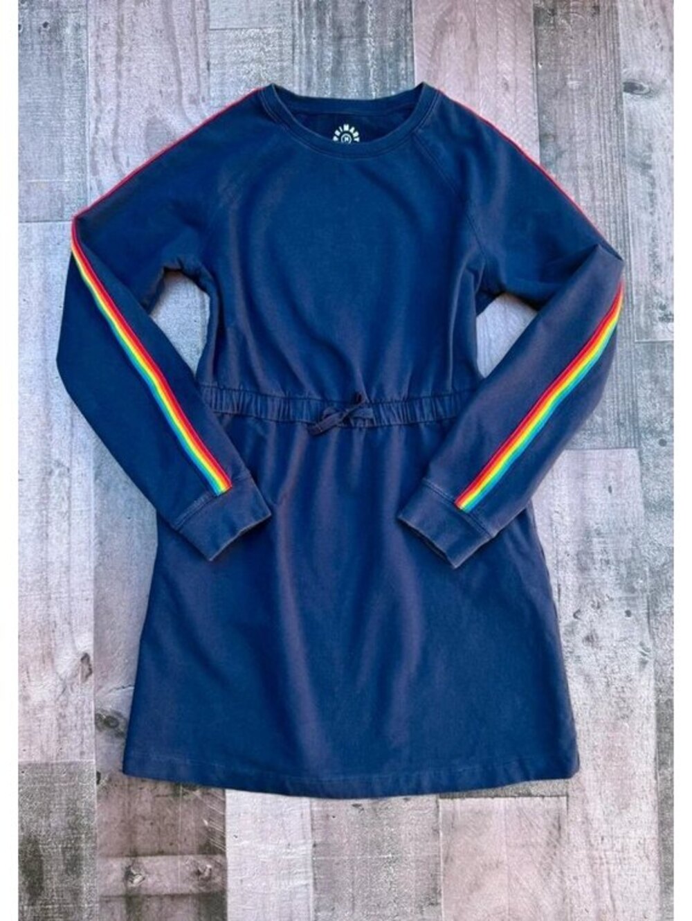 Primary Royal Blue Rainbow stripe Youth Girl Long Sleeved Dress Size 14